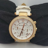 Buy Shop Michael Kors Parker White Diamonds Dial White Leather Strap Watch for Women - MK2281 USA Online