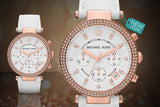 Buy Shop Michael Kors Parker White Diamonds Dial White Leather Strap Watch for Women - MK2281 USA Online