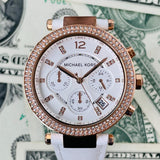 Buy Shop Michael Kors Parker White Diamonds Dial White Leather Strap Watch for Women - MK2281 USA Online