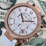 Buy Shop Michael Kors Parker White Diamonds Dial White Leather Strap Watch for Women - MK2281 USA Online