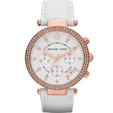 Buy Shop Michael Kors Parker White Diamonds Dial White Leather Strap Watch for Women - MK2281 USA Online