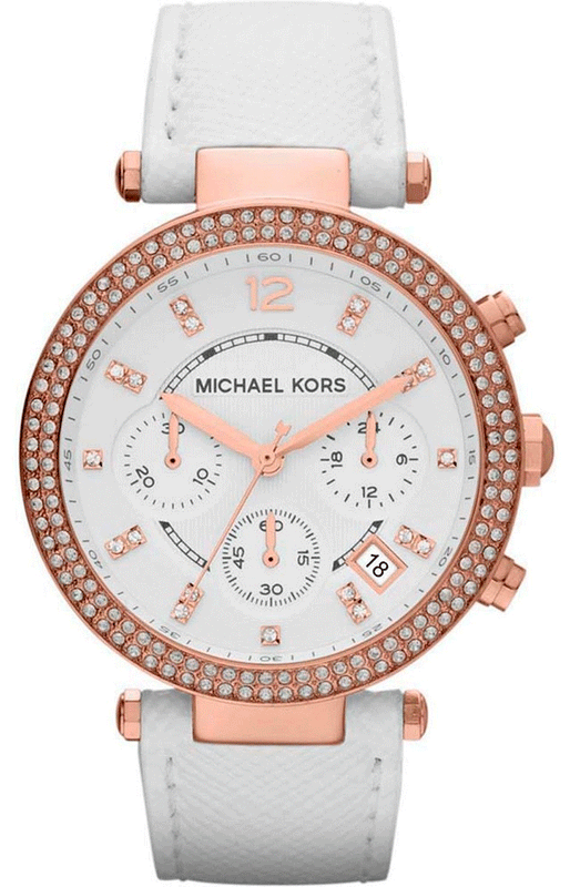 Buy Shop Michael Kors Parker White Diamonds Dial White Leather Strap Watch for Women - MK2281 USA Online