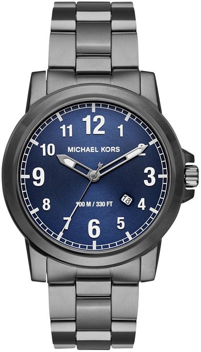 Buy Shop Michael Kors Paxton Analog Blue Dial Grey Steel Strap Watch For Men - MK8499 USA Online
