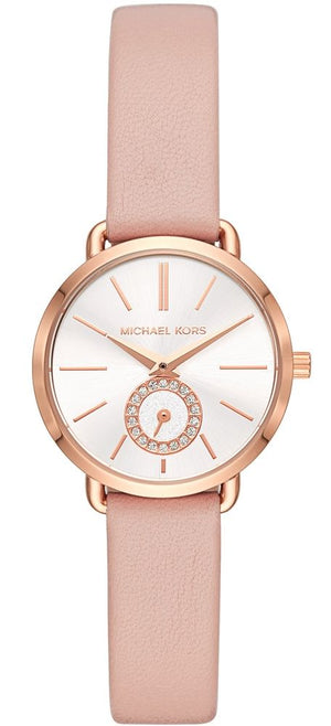 Buy Shop Michael Kors Petite Portia Silver Dial Pink Rubber Strap Watch For Women - MK2735 USA Online