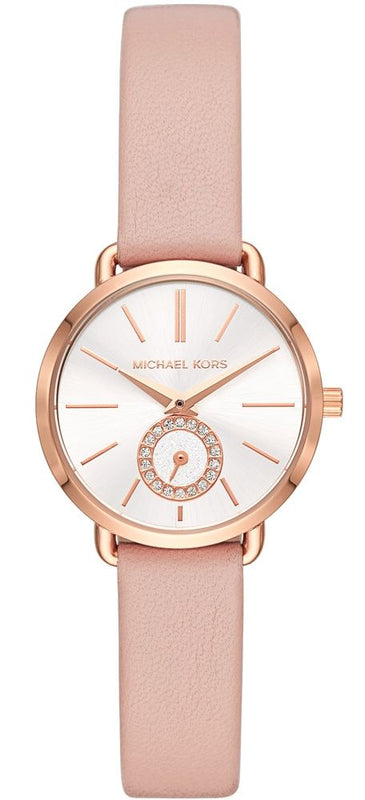Buy Shop Michael Kors Petite Portia Silver Dial Pink Rubber Strap Watch For Women - MK2735 USA Online