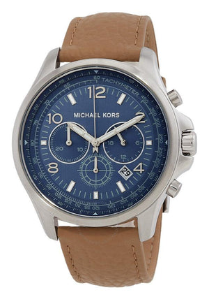 Buy Shop Michael Kors Pilot Chronograph Blue Dial Brown Leather Strap Watch for Men - MK9128 USA Online
