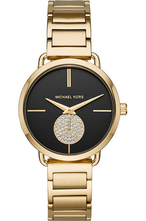 Buy Shop Michael Kors Portia Black Dial Gold Steel Strap Watch for Women - MK3788 USA Online