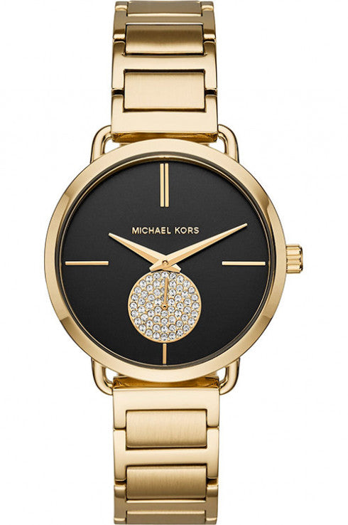 Buy Shop Michael Kors Portia Black Dial Gold Steel Strap Watch for Women - MK3788 USA Online