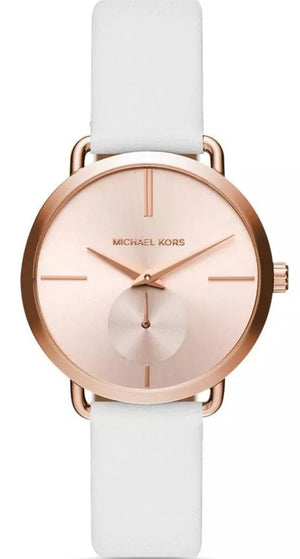 Buy Shop Michael Kors Portia Rose Gold Dial White Leather Strap Watch For Women - MK2660 USA Online