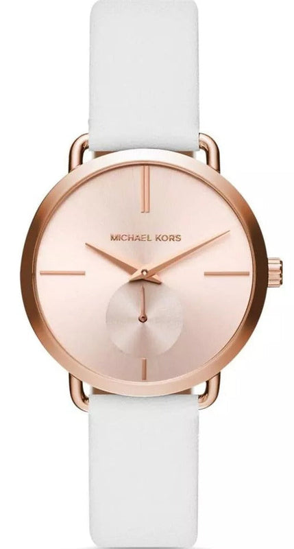 Buy Shop Michael Kors Portia Rose Gold Dial White Leather Strap Watch For Women - MK2660 USA Online