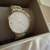 Buy Shop Michael Kors Pyper Analog Silver Dial White Leather Strap Watch for Women - MK2946 USA Online