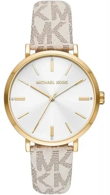 Buy Shop Michael Kors Pyper Analog Silver Dial White Leather Strap Watch for Women - MK2946 USA Online