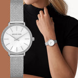 Buy Shop Michael Kors Pyper Quartz Mother of Pearl White Dial Silver Mesh Strap Watch For Women - MK4618 USA Online
