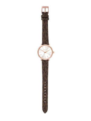 Buy Shop Michael Kors Pyper Quartz Silver Dial Brown Leather Strap Watch for Women - MK1036 USA Online