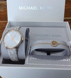 Buy Shop Michael Kors Pyper Quartz Silver Dial White Leather Strap Watch For Women - MK1037 USA Online