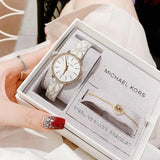 Buy Shop Michael Kors Pyper Quartz Silver Dial White Leather Strap Watch For Women - MK1037 USA Online