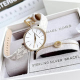 Buy Shop Michael Kors Pyper Quartz Silver Dial White Leather Strap Watch For Women - MK1037 USA Online