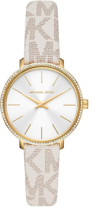Buy Shop Michael Kors Pyper Quartz Silver Dial White Leather Strap Watch For Women - MK1037 USA Online