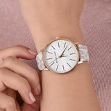 Buy Shop Michael Kors Pyper Quartz Silver Dial White Leather Strap Watch For Women - MK2858 USA Online