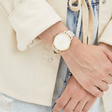 Buy Shop Michael Kors Pyper Quartz Silver Dial White Leather Strap Watch For Women - MK2858 USA Online