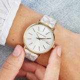 Buy Shop Michael Kors Pyper Quartz Silver Dial White Leather Strap Watch For Women - MK2858 USA Online