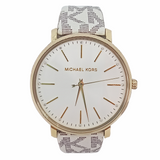 Buy Shop Michael Kors Pyper Quartz Silver Dial White Leather Strap Watch For Women - MK2858 USA Online