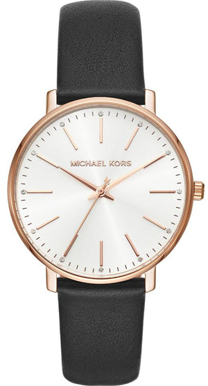 Buy Shop Michael Kors Pyper Quartz White Dial Black Leather Strap Watch For Women - MK2834 USA Online