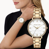 Buy Shop Michael Kors Pyper Three Hand White Dial Gold Steel Strap Watch For Women - MK4666 USA Online