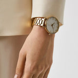 Buy Shop Michael Kors Pyper Three Hand White Dial Gold Steel Strap Watch For Women - MK4666 USA Online