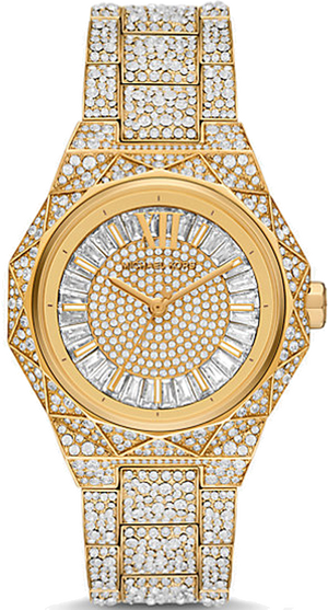 Buy Shop Michael Kors Raquel Three Hand Crystals Gold Dial Gold Steel Strap Watch For Women - MK7398 USA Online