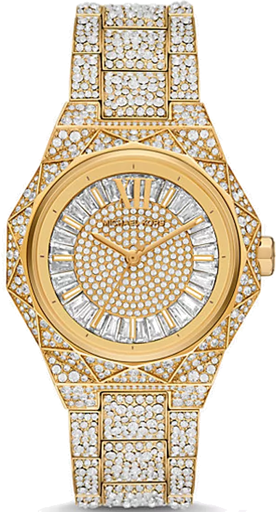 Buy Shop Michael Kors Raquel Three Hand Crystals Gold Dial Gold Steel Strap Watch For Women - MK7398 USA Online