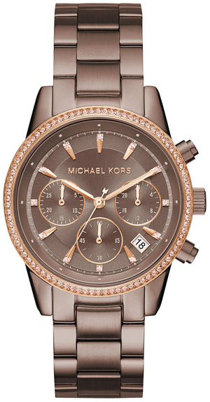 Buy Shop Michael Kors Ritz Chronograph Brown Dial Brown Steel Strap Watch For Women - MK6529 USA Online