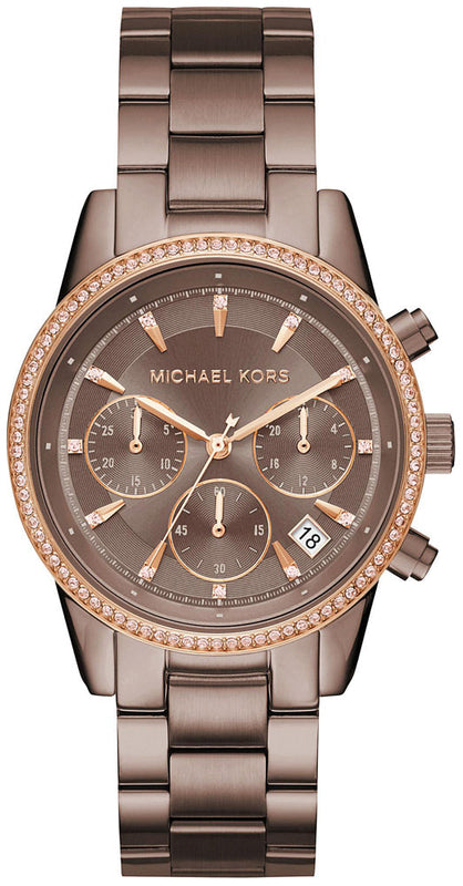 Buy Shop Michael Kors Ritz Chronograph Brown Dial Brown Steel Strap Watch For Women - MK6529 USA Online