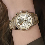 Buy Shop Michael Kors Ritz Chronograph Gold Dial Gold Steel Strap Watch For Women - MK6597 USA Online