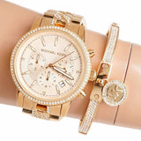 Buy Shop Michael Kors Ritz Chronograph Gold Dial Gold Steel Strap Watch For Women - MK6937 USA Online