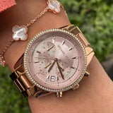 Buy Shop Michael Kors Ritz Chronograph Rose Gold Dial Rose Gold Steel Strap Watch for Women - MK6357 USA Online