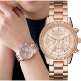 Buy Shop Michael Kors Ritz Chronograph Rose Gold Dial Rose Gold Steel Strap Watch for Women - MK6357 USA Online