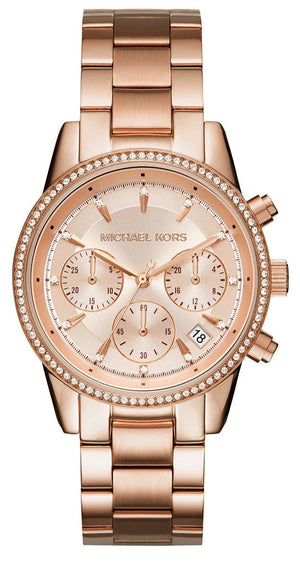 Buy Shop Michael Kors Ritz Chronograph Rose Gold Dial Rose Gold Steel Strap Watch for Women - MK6357 USA Online