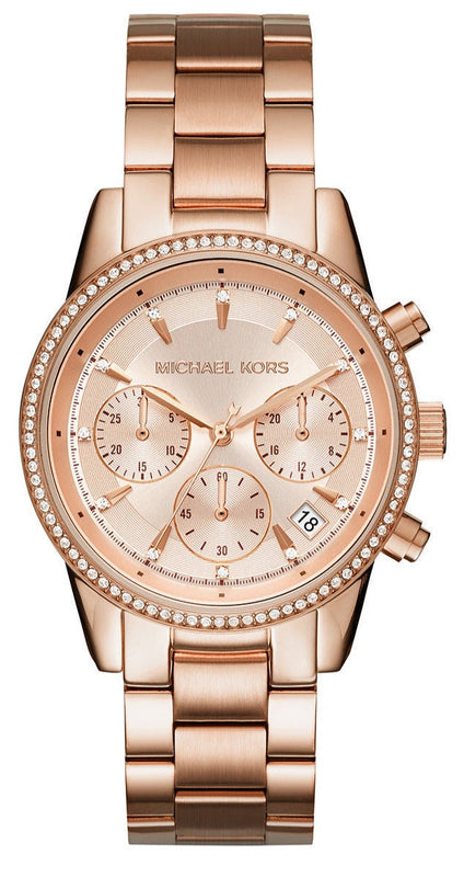 Buy Shop Michael Kors Ritz Chronograph Rose Gold Dial Rose Gold Steel Strap Watch for Women - MK6357 USA Online