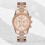 Buy Shop Michael Kors Ritz Chronograph Rose Gold Dial Rose Gold Steel Strap Watch For Women - MK6485 USA Online