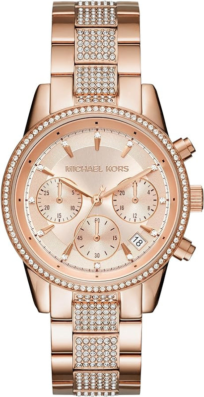 Buy Shop Michael Kors Ritz Chronograph Rose Gold Dial Rose Gold Steel Strap Watch For Women - MK6485 USA Online