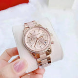 Buy Shop Michael Kors Ritz Chronograph Rose Gold Dial Rose Gold Steel Strap Watch For Women - MK6598 USA Online