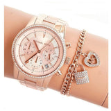 Buy Shop Michael Kors Ritz Chronograph Rose Gold Dial Rose Gold Steel Strap Watch For Women - MK6598 USA Online