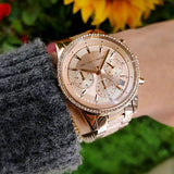 Buy Shop Michael Kors Ritz Chronograph Rose Gold Dial Rose Gold Steel Strap Watch For Women - MK6598 USA Online