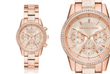 Buy Shop Michael Kors Ritz Chronograph Rose Gold Dial Rose Gold Steel Strap Watch For Women - MK6598 USA Online