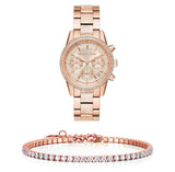Buy Shop Michael Kors Ritz Chronograph Rose Gold Dial Rose Gold Steel Strap Watch For Women - MK6598 USA Online