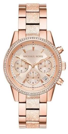 Buy Shop Michael Kors Ritz Chronograph Rose Gold Dial Rose Gold Steel Strap Watch For Women - MK6598 USA Online