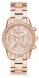 Buy Shop Michael Kors Ritz Chronograph Rose Gold Dial Rose Gold Steel Strap Watch For Women - MK6598 USA Online