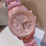 Buy Shop Michael Kors Ritz Chronograph Rose Gold Dial Rose Gold Steel Strap Watch For Women - MK6753 USA Online