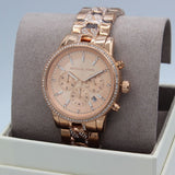 Buy Shop Michael Kors Ritz Chronograph Rose Gold Dial Rose Gold Steel Strap Watch For Women - MK7223 USA Online